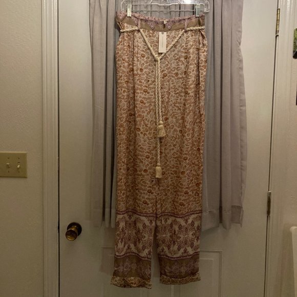 Anthropologie Ollari cream/mauve flowy pants - Bohemian pattern - Large - NWT - Picture 7 of 11